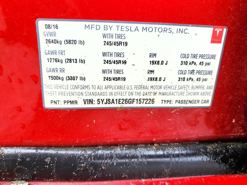 Продаж на аукціоні авто 2016 Tesla Model S, vin: 5YJSA1E26GF157226, номер лоту: 48963996