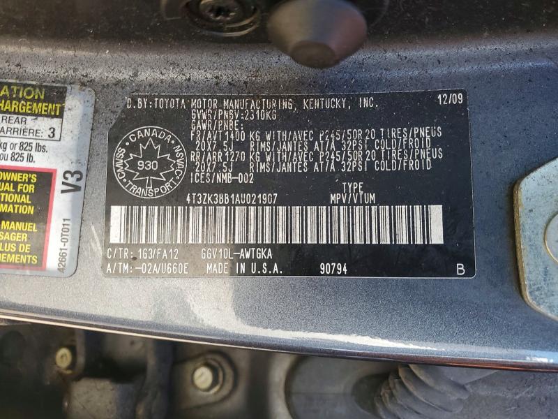 Продаж на аукціоні авто 2010 Toyota Venza, vin: 4T3ZK3BB1AU021907, номер лоту: 50349496