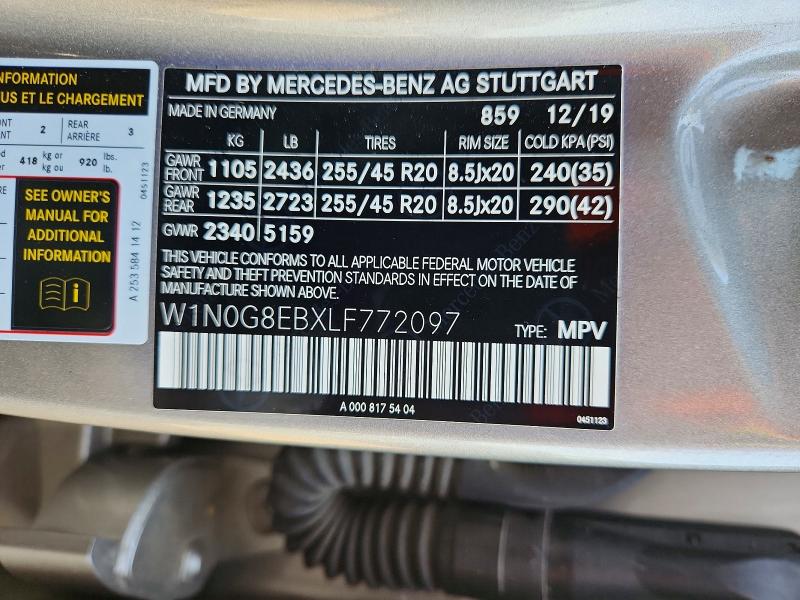 48456456 :رقم المزاد ، W1N0G8EBXLF772097 vin ، 2020 Mercedes-benz Glc مزاد بيع