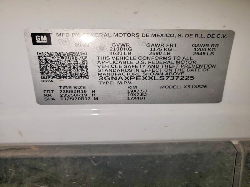 2020 Chevrolet Equinox მანქანა იყიდება აუქციონზე, vin: 3GNAXPEXXLS737225, აუქციონის ნომერი: 48539886
