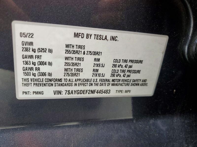 Продаж на аукціоні авто 2022 Tesla Model Y, vin: 7SAYGDEF2NF445483, номер лоту: 50661326