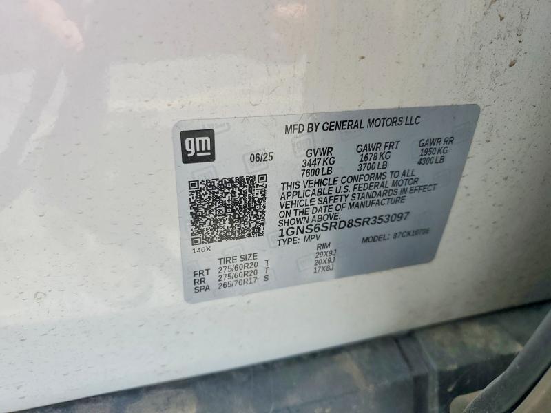 51293296 :رقم المزاد ، 1GNS6SRD8SR353097 vin ، 2025 Chevrolet Tahoe مزاد بيع