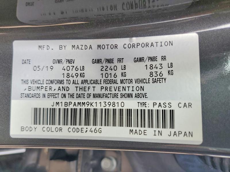 49142086 :رقم المزاد ، JM1BPAMM9K1139810 vin ، 2019 Mazda 3 مزاد بيع