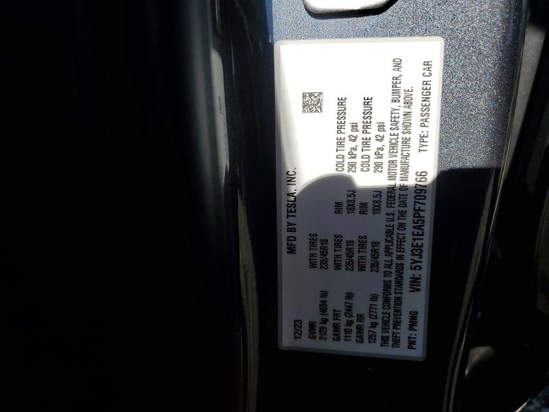 2023 Tesla Model 3 მანქანა იყიდება აუქციონზე, vin: 5YJ3E1EA5PF709766, აუქციონის ნომერი: 49131806
