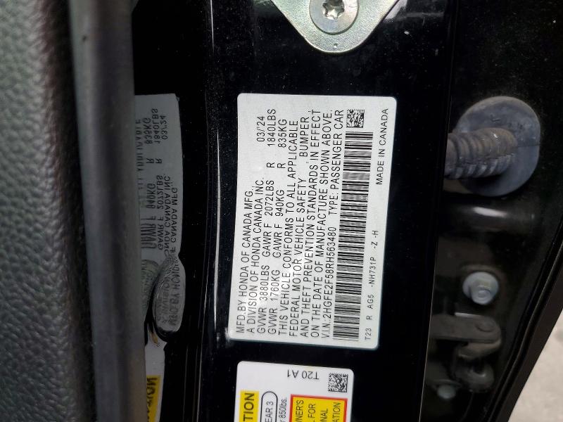 Продажа на аукционе авто 2024 Honda Civic, vin: 2HGFE2F58RH563480, номер лота: 49136806