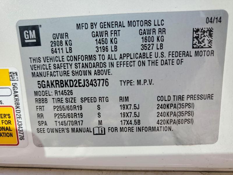 Продаж на аукціоні авто 2014 Buick Enclave, vin: 5GAKRBKD2EJ343776, номер лоту: 50400006