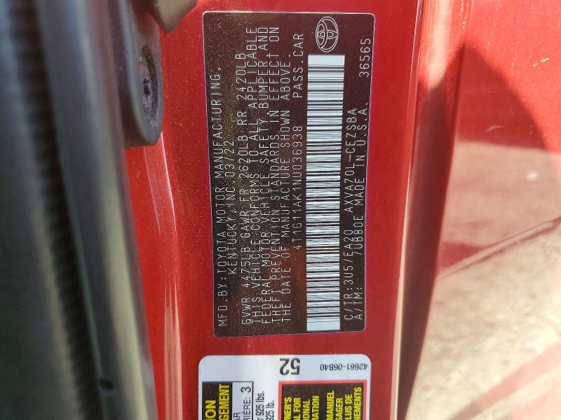 2022 Toyota Camry მანქანა იყიდება აუქციონზე, vin: 4T1G11AK1NU036938, აუქციონის ნომერი: 50131486