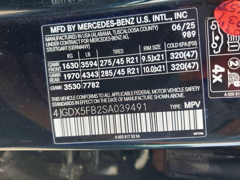 2025 Mercedes-benz Eqs Suv მანქანა იყიდება აუქციონზე, vin: 4JGDX5FB2SA039491, აუქციონის ნომერი: 49147156