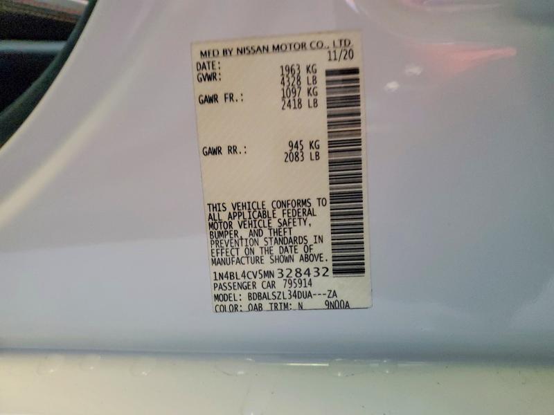 2021 Nissan Altima მანქანა იყიდება აუქციონზე, vin: 1N4BL4CV5MN328432, აუქციონის ნომერი: 48526316