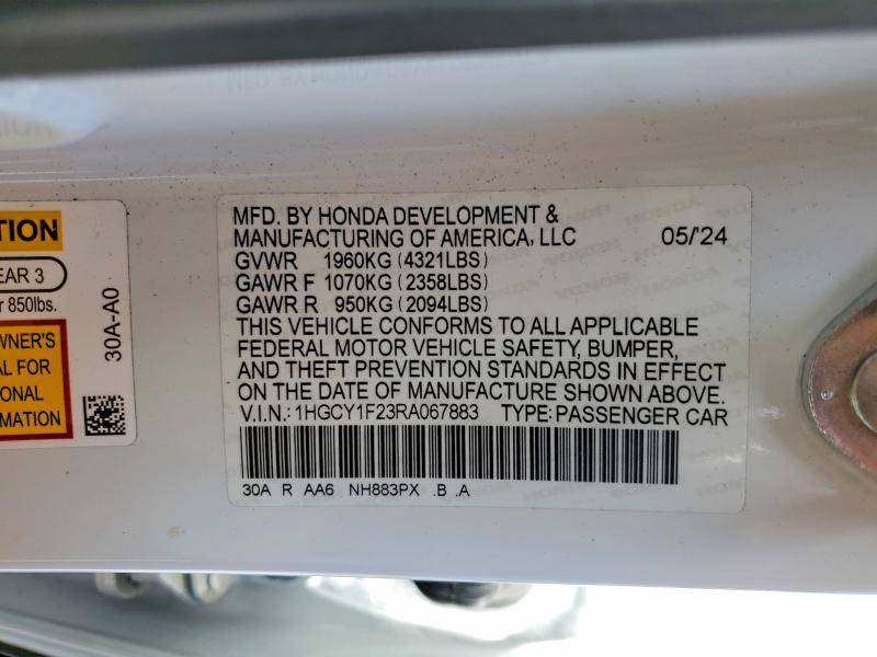 49841026 :رقم المزاد ، 1HGCY1F23RA067883 vin ، 2024 Honda Accord مزاد بيع