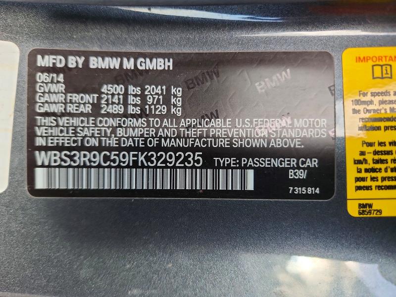 2015 Bmw M4 მანქანა იყიდება აუქციონზე, vin: WBS3R9C59FK329235, აუქციონის ნომერი: 50554016