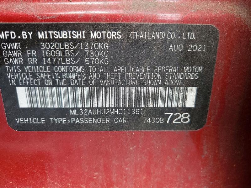 Aukcja sprzedaży 2021 Mitsubishi Mirage, vin: ML32AUHJ2MH011361, numer aukcji: 48442656