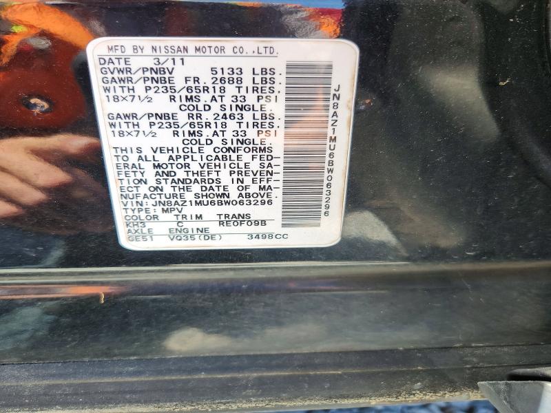 50667836 :رقم المزاد ، JN8AZ1MU6BW063296 vin ، 2011 Nissan Murano مزاد بيع