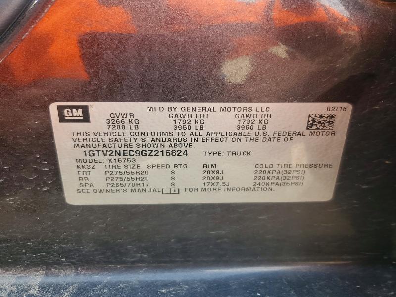 49674276 :رقم المزاد ، 1GTV2NEC9GZ216824 vin ، 2016 Gmc Sierra مزاد بيع