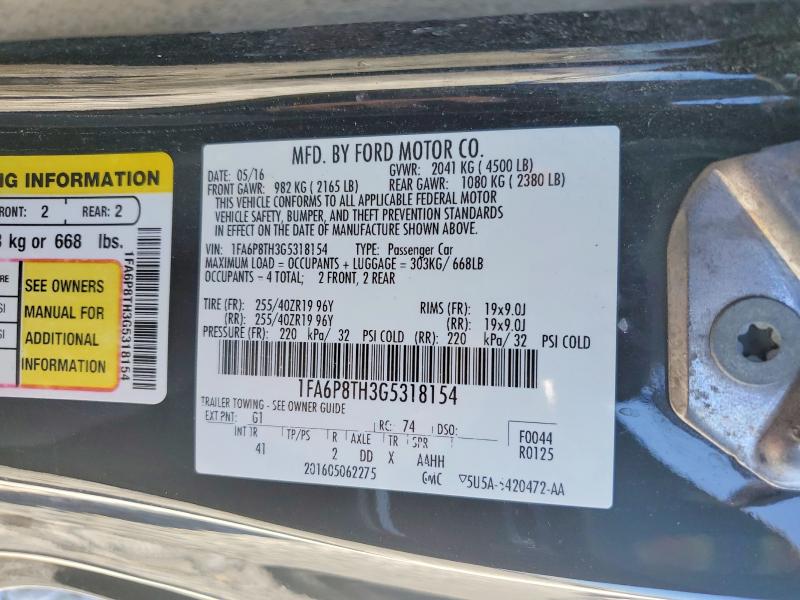 2016 Ford Mustang მანქანა იყიდება აუქციონზე, vin: 1FA6P8TH3G5318154, აუქციონის ნომერი: 49412556
