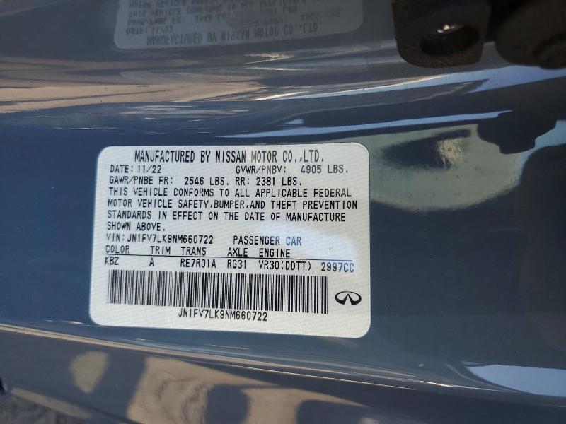 Aukcja sprzedaży 2022 Infiniti Q60, vin: JN1FV7LK9NM660722, numer aukcji: 51133426