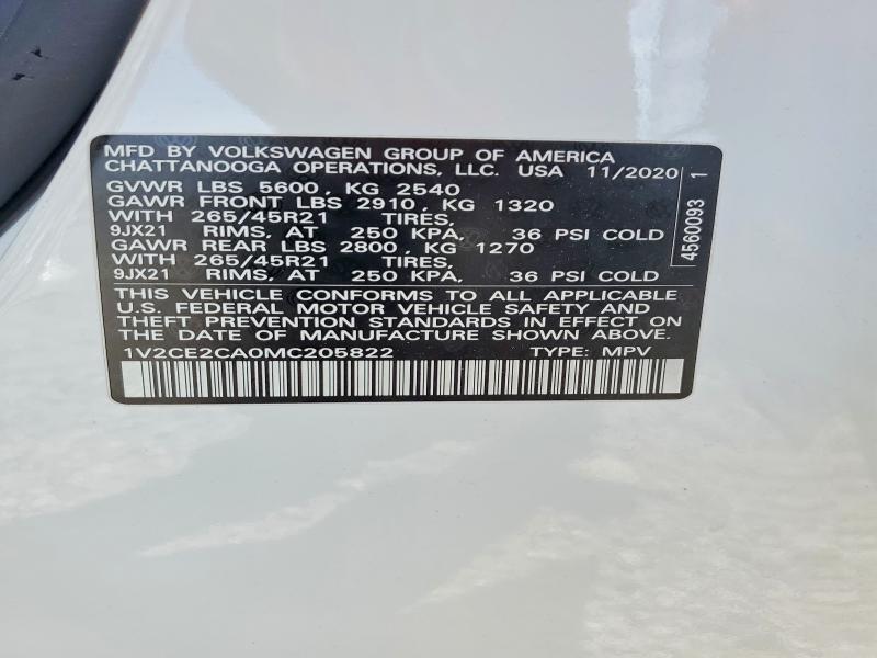 2021 Volkswagen Atlas Cross Sport მანქანა იყიდება აუქციონზე, vin: 1V2CE2CA0MC205822, აუქციონის ნომერი: 51349076