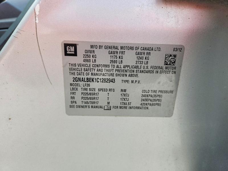 47282316 :رقم المزاد ، 2GNALBEK1C1282943 vin ، 2012 Chevrolet Equinox مزاد بيع
