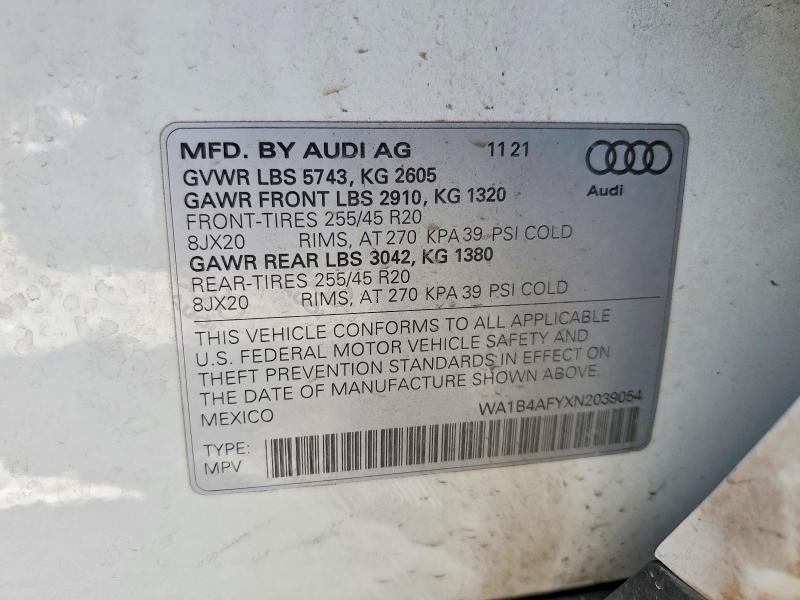 51372416 :رقم المزاد ، WA1B4AFYXN2039054 vin ، 2022 Audi Sq5 مزاد بيع