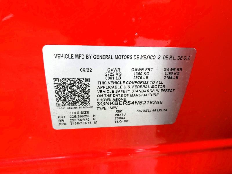Продаж на аукціоні авто 2022 Chevrolet Blazer, vin: 3GNKBERS4NS216266, номер лоту: 48681176