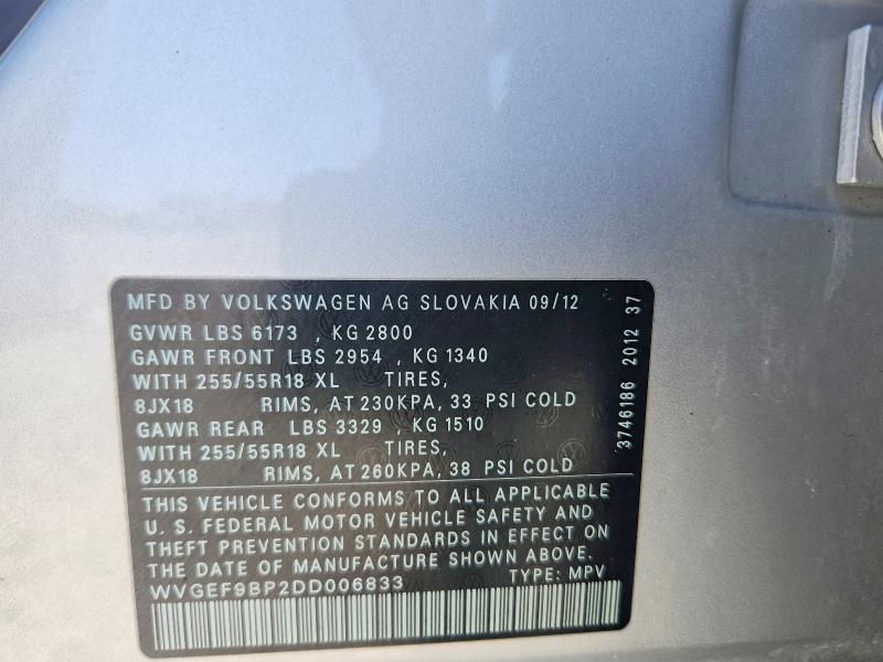 50979366 :رقم المزاد ، WVGEF9BP2DD006833 vin ، 2013 Volkswagen Touareg مزاد بيع