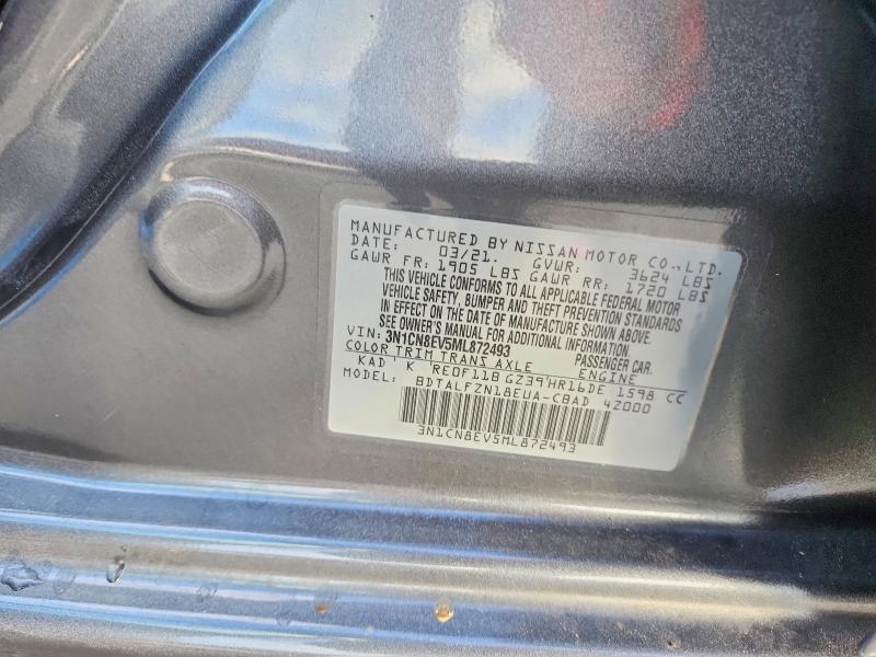 Aukcja sprzedaży 2021 Nissan Versa, vin: 3N1CN8EV5ML872493, numer aukcji: 50001806