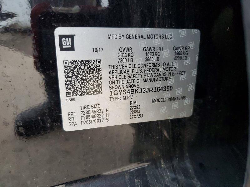 47901166 :رقم المزاد ، 1GYS4BKJ3JR164350 vin ، 2018 Cadillac Escalade مزاد بيع