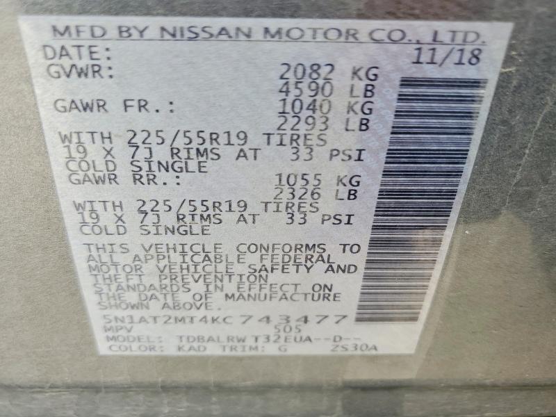 Aukcja sprzedaży 2019 Nissan Rogue, vin: 5N1AT2MT4KC743477, numer aukcji: 49961846