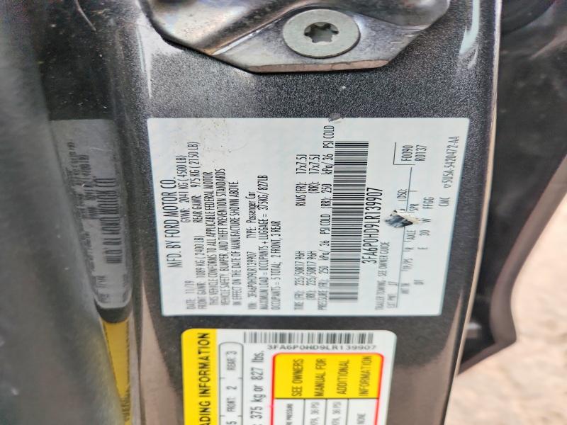 Auction sale of the 2020 Ford Fusion, vin: 3FA6P0HD9LR139907, lot number: 51589426
