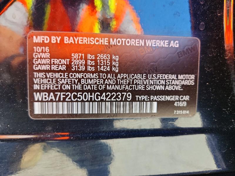 Aukcja sprzedaży 2017 Bmw 750, vin: WBA7F2C50HG422379, numer aukcji: 50594226