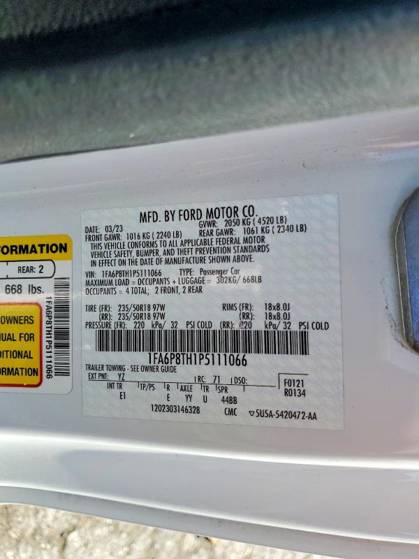 Продаж на аукціоні авто 2023 Ford Mustang, vin: 1FA6P8TH1P5111066, номер лоту: 51027486