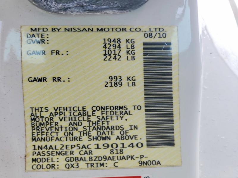Aukcja sprzedaży 2010 Nissan Altima, vin: 1N4AL2EP5AC190140, numer aukcji: 50428926