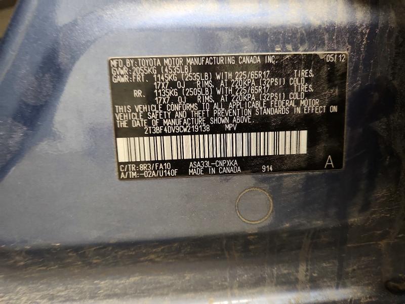 48921126 :رقم المزاد ، 2T3BF4DV9CW219138 vin ، 2012 Toyota Rav4 مزاد بيع