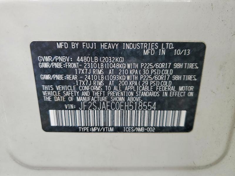 2014 Subaru Forester მანქანა იყიდება აუქციონზე, vin: JF2SJAEC0EH518554, აუქციონის ნომერი: 48397436