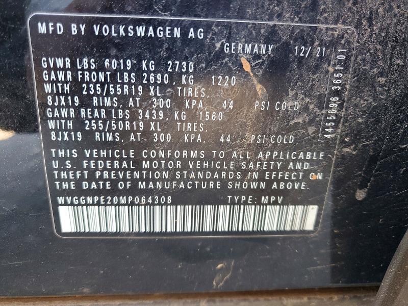 50468576 :رقم المزاد ، WVGGNPE20MP064308 vin ، 2021 Volkswagen Id.4 مزاد بيع