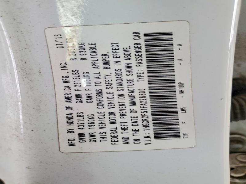 Продажа на аукционе авто 2015 Honda Accord, vin: 1HGCR2F51FA226800, номер лота: 50217676