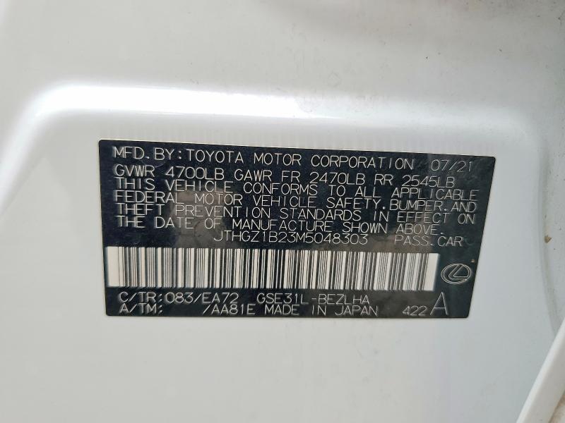 48994816 :رقم المزاد ، JTHGZ1B23M5048303 vin ، 2021 Lexus Is 350 مزاد بيع