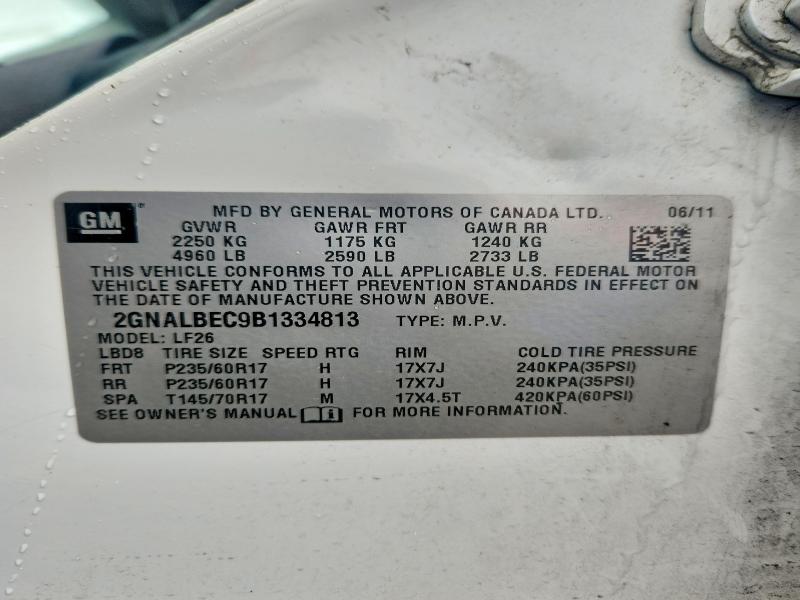 Продаж на аукціоні авто 2011 Chevrolet Equinox, vin: 2GNALBEC9B1334813, номер лоту: 51805136