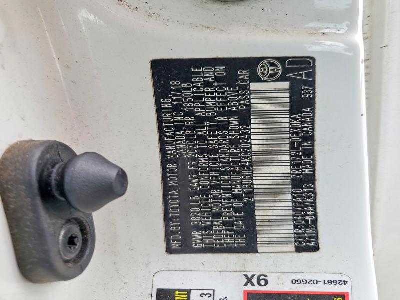 Продаж на аукціоні авто 2019 Toyota Corolla, vin: 2T1BURHE4KC202432, номер лоту: 51296826