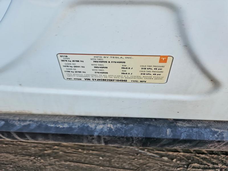 48919066 :رقم المزاد ، 5YJXCBE20KF184940 vin ، 2019 Tesla Model X مزاد بيع