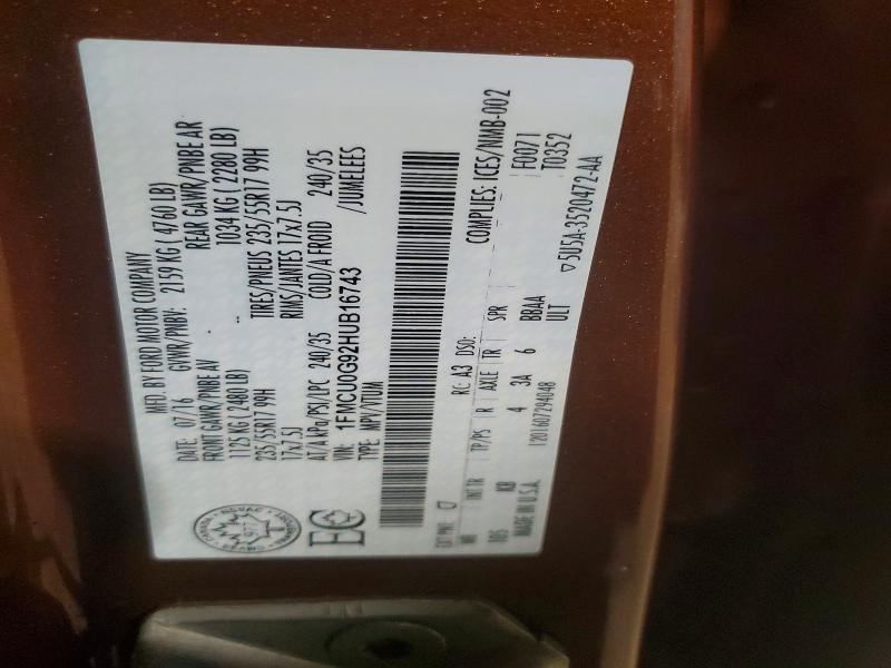 50591596 :رقم المزاد ، 1FMCU0G92HUB16743 vin ، 2017 Ford Truck/van Escape Se 4dr 2wd مزاد بيع