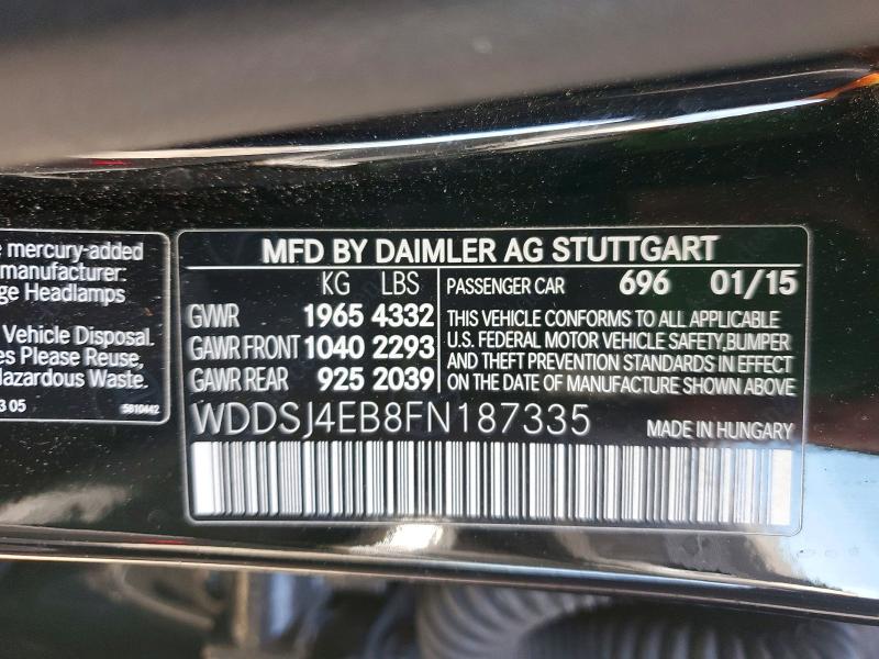 2015 Mercedes-benz Cla მანქანა იყიდება აუქციონზე, vin: WDDSJ4EB8FN187335, აუქციონის ნომერი: 50223776