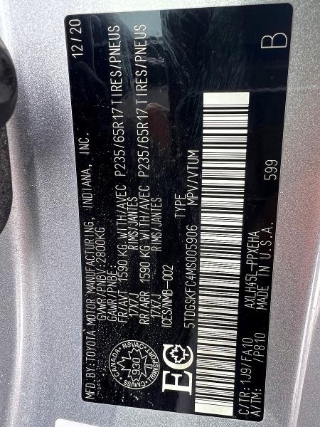 Aukcja sprzedaży 2021 Toyota Sienna, vin: 5TDGSKFC4MS005906, numer aukcji: 48697546