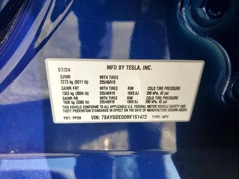 Aukcja sprzedaży 2024 Tesla Model Y, vin: 7SAYGDED0RF151472, numer aukcji: 50305776
