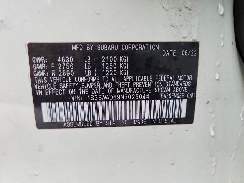48566386 :رقم المزاد ، 4S3BWAD69N3025044 vin ، 2022 Subaru Legacy مزاد بيع