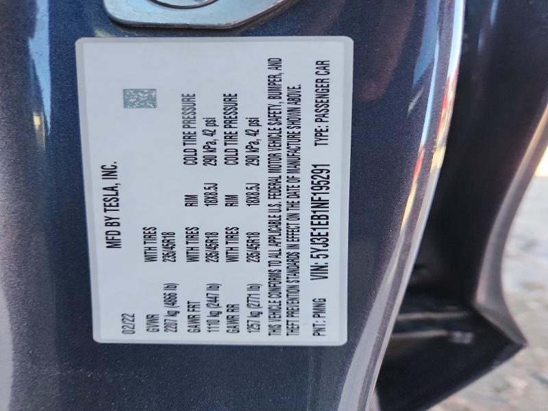 48678816 :رقم المزاد ، 5YJ3E1EB1NF195291 vin ، 2022 Tesla Model 3 مزاد بيع