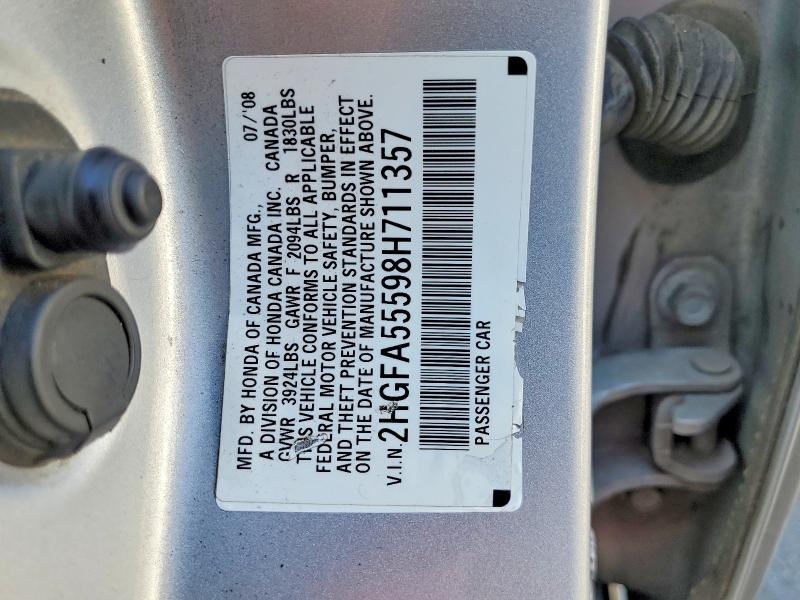 2008 Honda Civic მანქანა იყიდება აუქციონზე, vin: 2HGFA55598H711357, აუქციონის ნომერი: 48684146