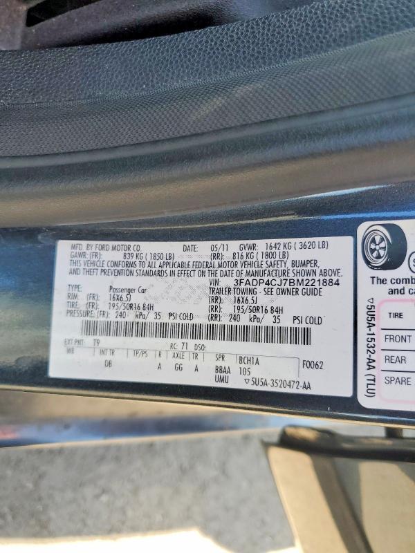2011 Ford Fiesta მანქანა იყიდება აუქციონზე, vin: 3FADP4CJ7BM221884, აუქციონის ნომერი: 50674916