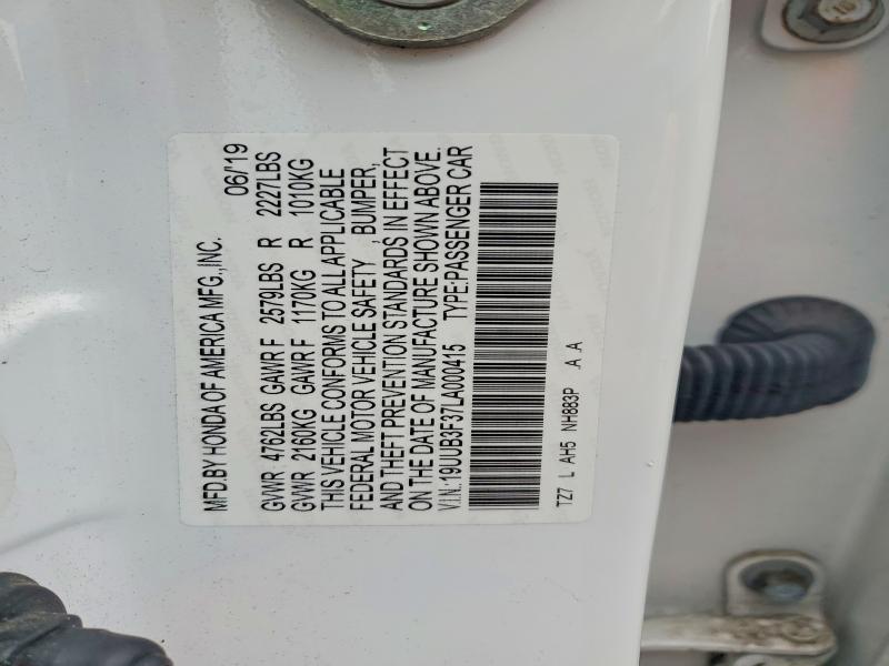 2020 Acura 1.6el მანქანა იყიდება აუქციონზე, vin: 19UUB3F37LA000415, აუქციონის ნომერი: 49726726