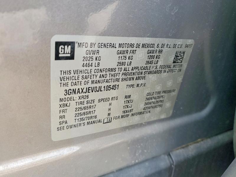 51589296 :رقم المزاد ، 3GNAXJEV0JL105451 vin ، 2018 Chevrolet Equinox مزاد بيع